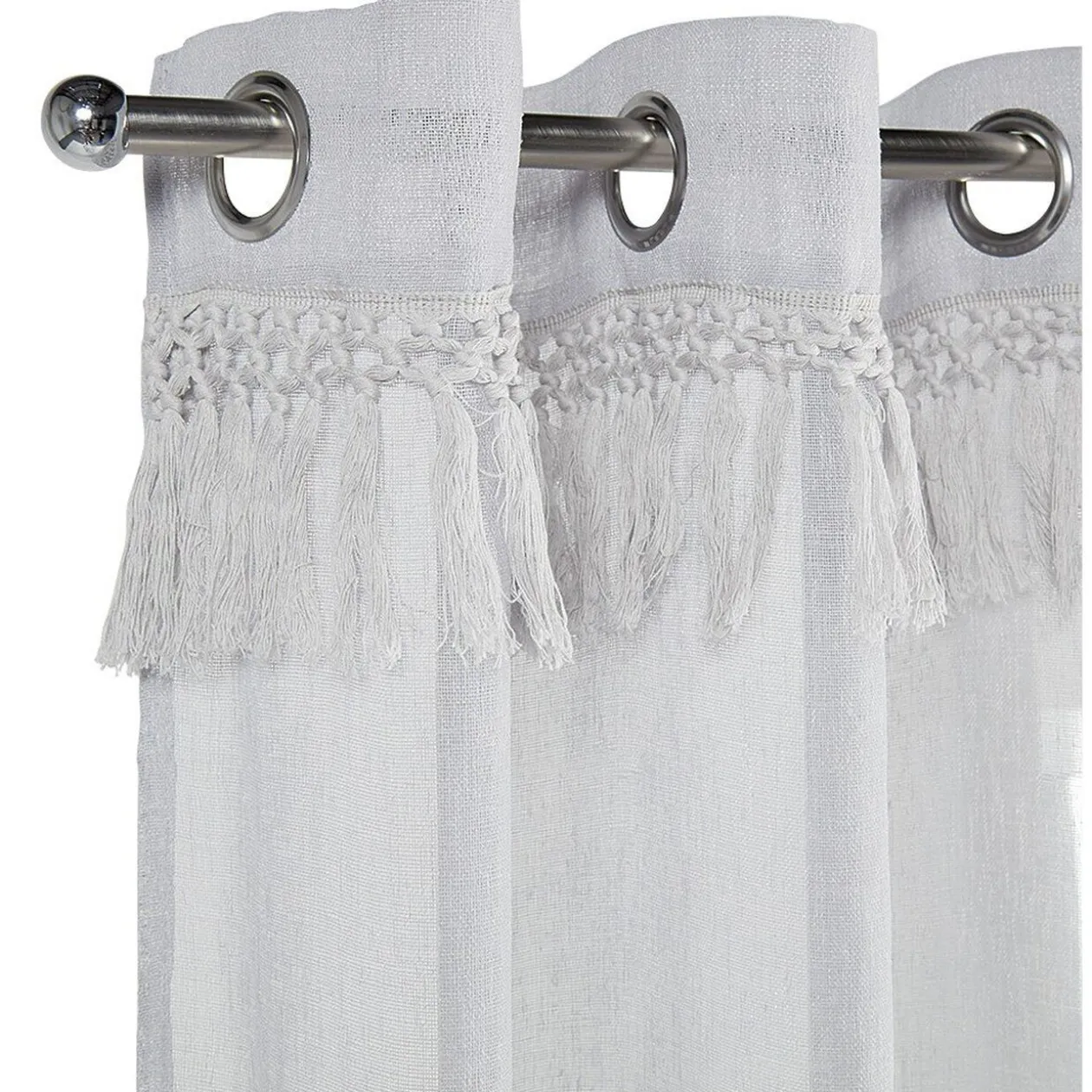 Voilage polyester uni finition pompons