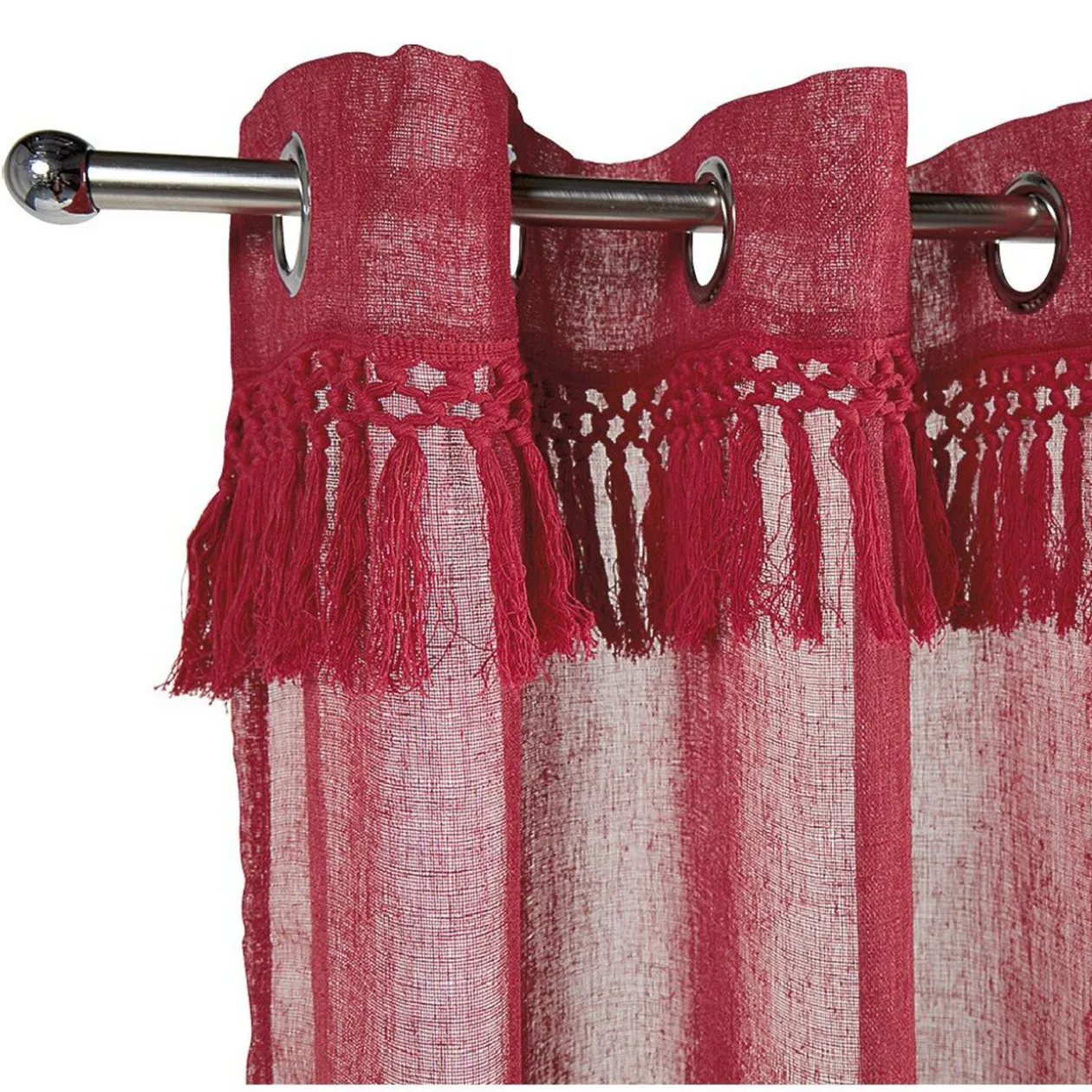 Voilage polyester uni finition pompons