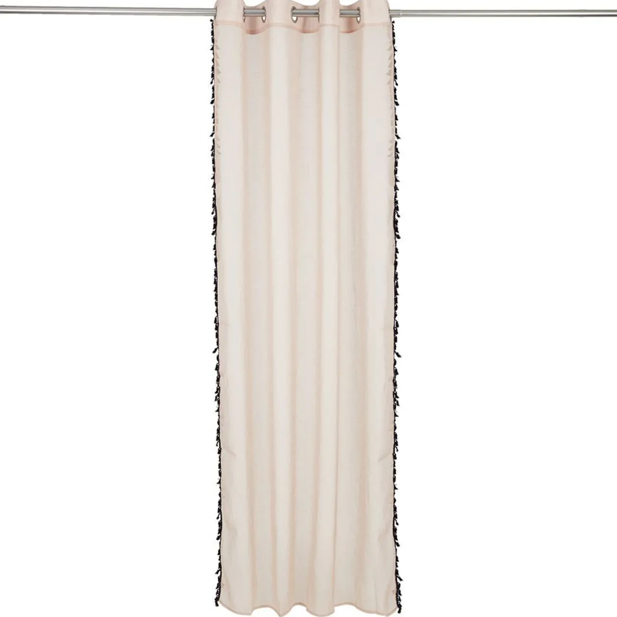 Voilage polyester 140x240cm bordure pompons noir