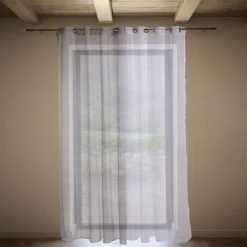 Voilage 140x240cm ligne surpiqûre polyester gris clair