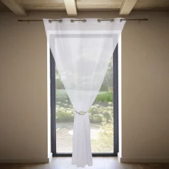 Voilage 140x240cm ligne surpiqûre polyester blanc